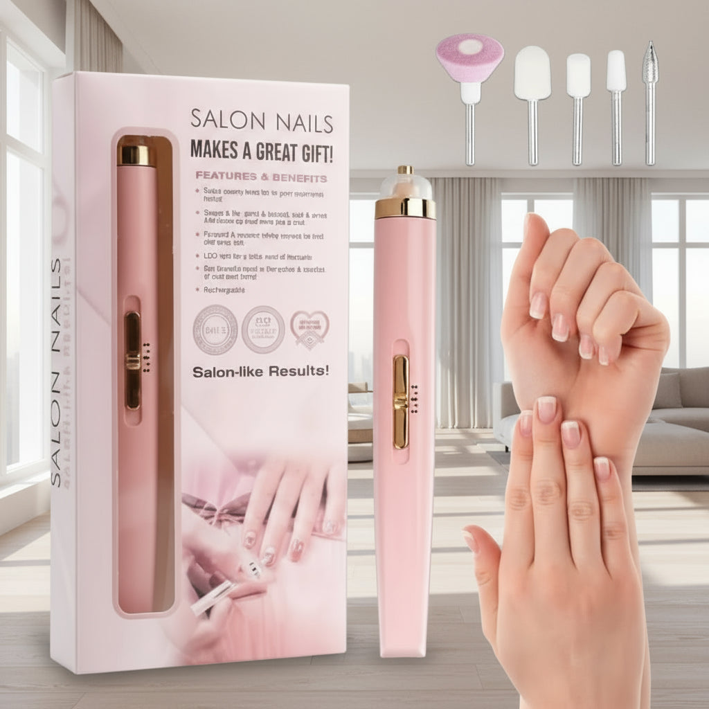 💅 قلم العناية بالأظافر 5 في 1 | بدكير ومناكير | جهاز تنظيف وتلميع الأظافر بالضوء LED Palestine -Global Market