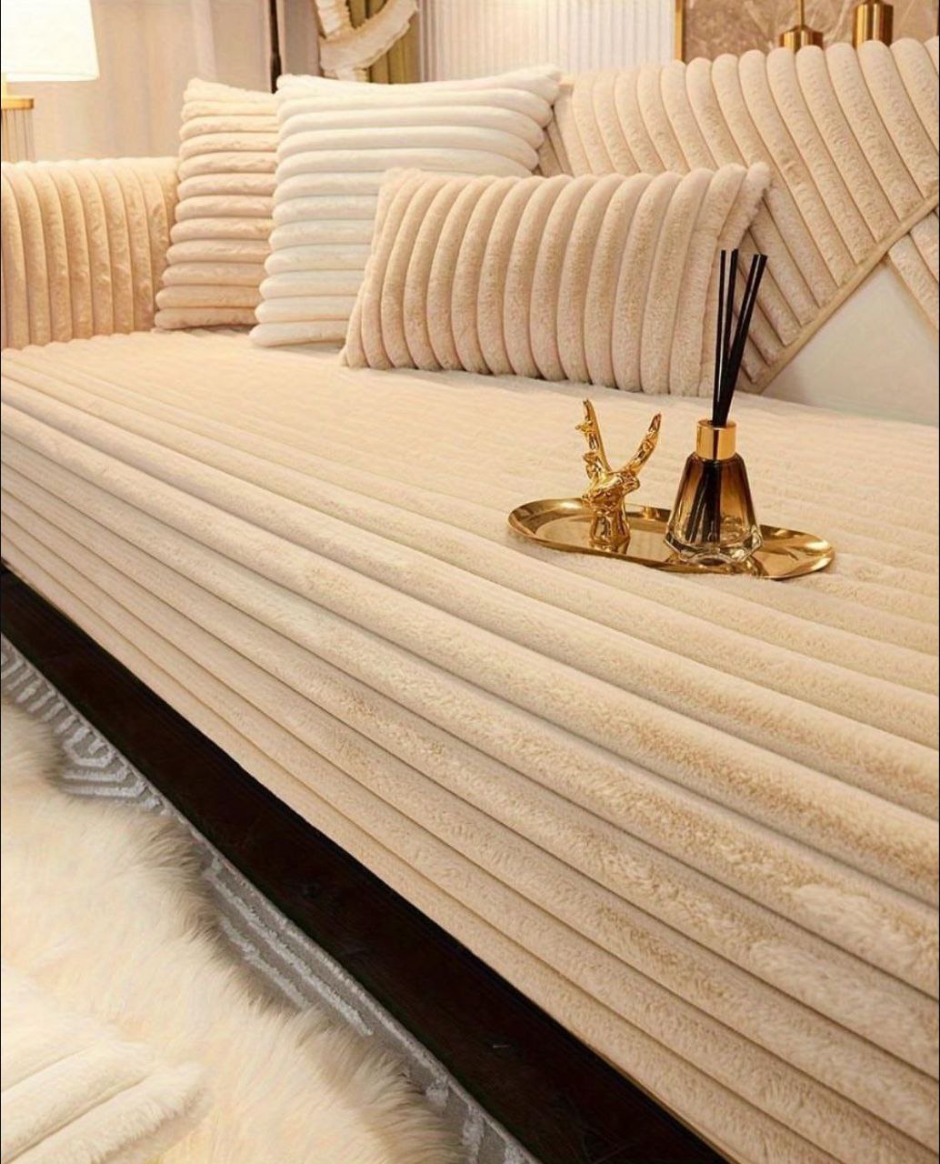 طقم كنب فرو مضلع فاخر - أغطية كنب شتوية دافئة - 5 ألوان عصرية Palestine -Global Market