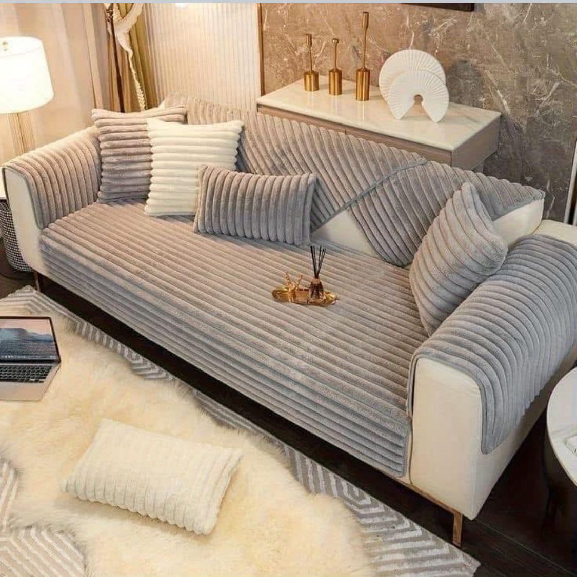 طقم كنب فرو مضلع فاخر - أغطية كنب شتوية دافئة - 5 ألوان عصرية Palestine -Global Market