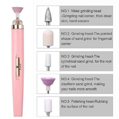 💅 قلم العناية بالأظافر 5 في 1 | بدكير ومناكير | جهاز تنظيف وتلميع الأظافر بالضوء LED Palestine -Global Market