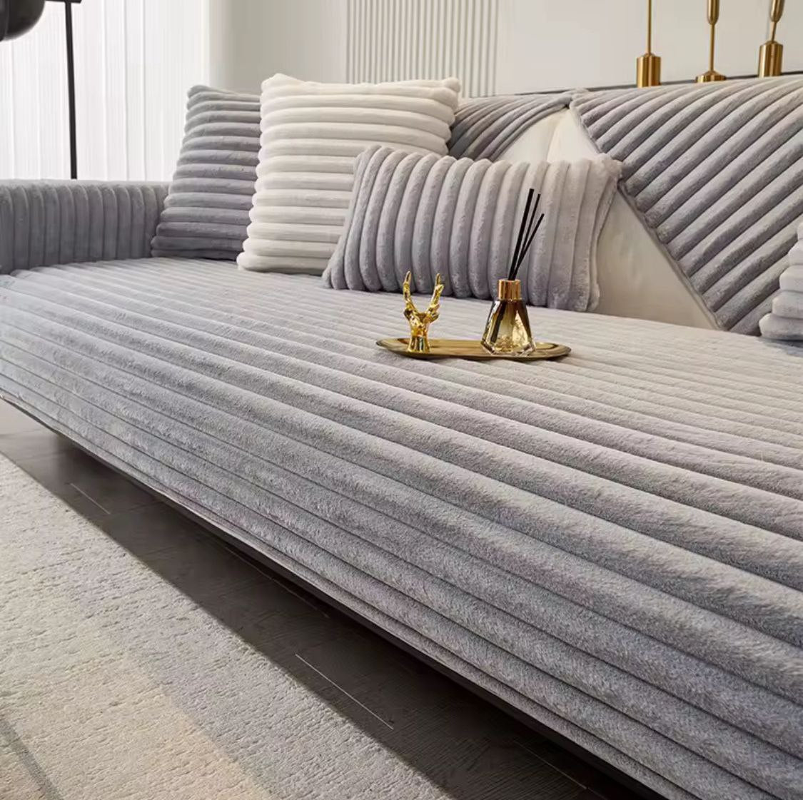 طقم كنب فرو مضلع فاخر - أغطية كنب شتوية دافئة - 5 ألوان عصرية Palestine -Global Market